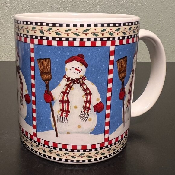 Set of 4 Vintage Sakura SNOWMAN Stoneware Mugs with Artwork by Debbie Mumm 1998 - Picture 5 of 12